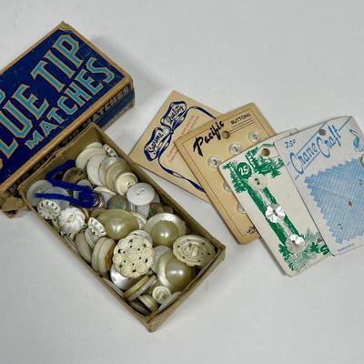 Vintage / Antique Button Mystery Lot - box photographed but not examined