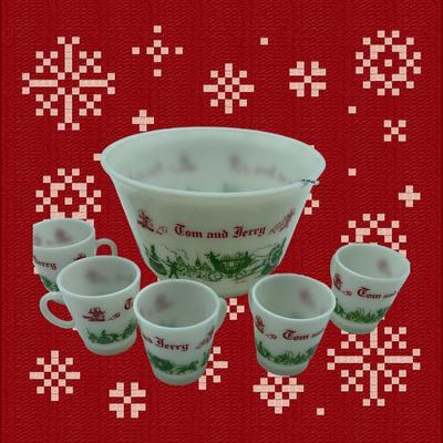 Tom & Jerry’s-Hazel atlas punch bowl and 6 cups