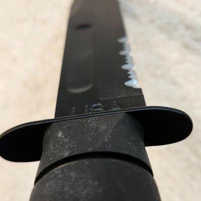 KA-BAR 1211 Full Size Fighting Knife 7" Black Plain Blade, Kraton G Handle, Leather Sheath