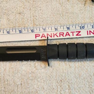 KA-BAR 1211 Full Size Fighting Knife 7" Black Plain Blade, Kraton G Handle, Leather Sheath