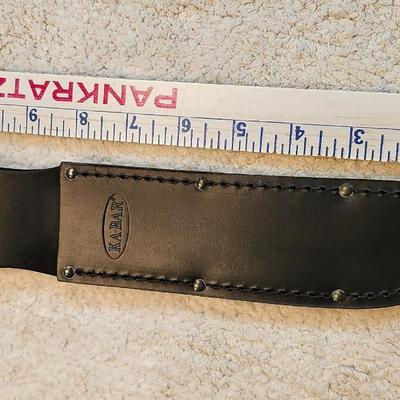 KA-BAR 1211 Full Size Fighting Knife 7" Black Plain Blade, Kraton G Handle, Leather Sheath