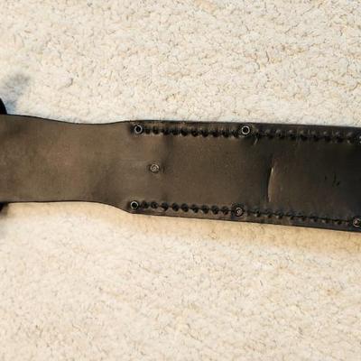 KA-BAR 1211 Full Size Fighting Knife 7" Black Plain Blade, Kraton G Handle, Leather Sheath