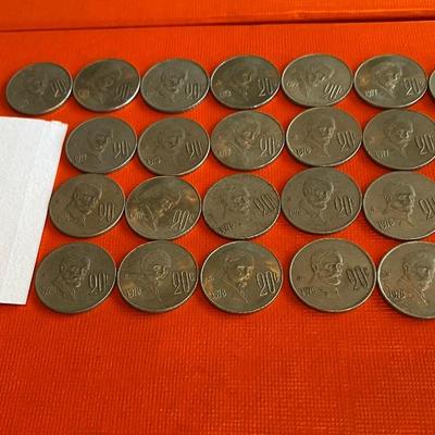 21 Mexican 20 Centavo Coins