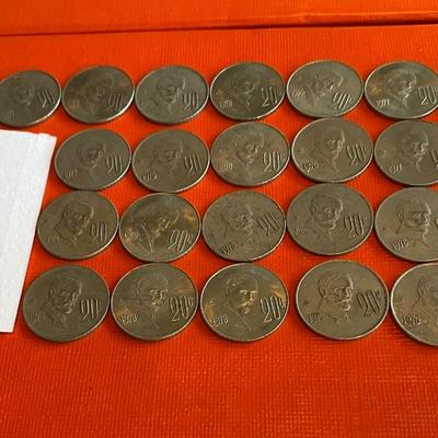 21 Mexican 20 Centavo Coins