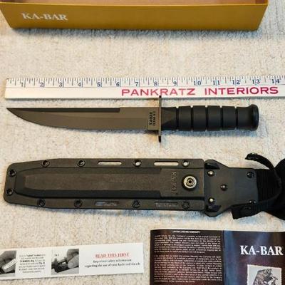 KA-BAR 1266 Modified Tanto Fixed Blade Knife 8" Black Blade, Black Kraton G Handles, Black GFN Sheath