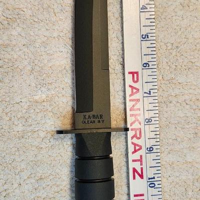 KA-BAR 1266 Modified Tanto Fixed Blade Knife 8" Black Blade, Black Kraton G Handles, Black GFN Sheath