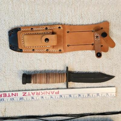 Ontario Knife Company 499 Knife 5" Sawback Blade with , Natural Leather Handle and Sheath