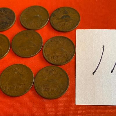9 Vintage 20 Centavo Coins