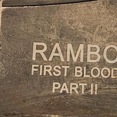 Rambo 2 hand signed version tied with black rope tactical survival knife saber