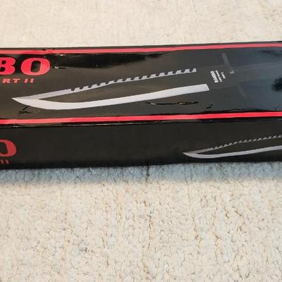 Rambo 2 hand signed version tied with black rope tactical survival knife saber