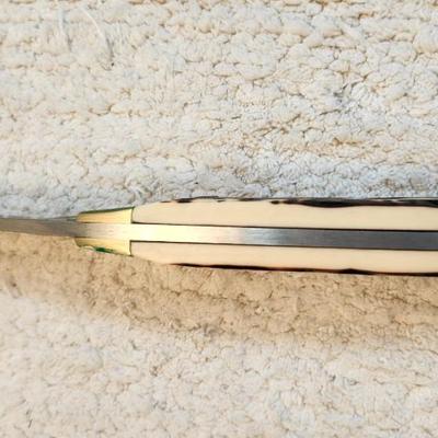 162UH Uncle Henry Fixed Blade Knife 3.4" Trailing Point, Stagalon Handles, Leather Sheath