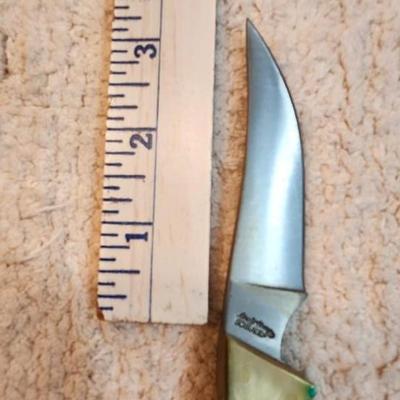 162UH Uncle Henry Fixed Blade Knife 3.4" Trailing Point, Stagalon Handles, Leather Sheath