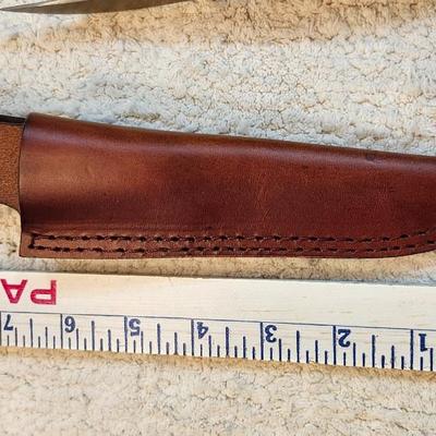 162UH Uncle Henry Fixed Blade Knife 3.4" Trailing Point, Stagalon Handles, Leather Sheath