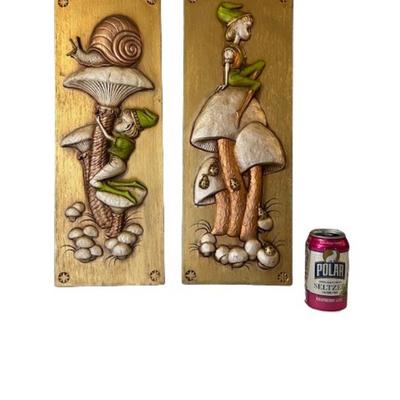 1970s Pixie Elf Mushroom Snail Plaques