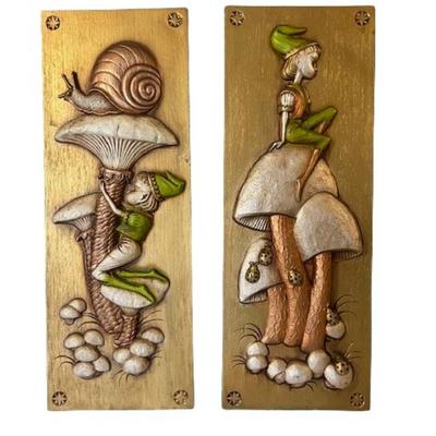 1970s Pixie Elf Mushroom Snail Plaques