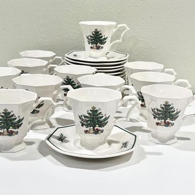 NIKKO ~ Christmastime ~ Footed Cup & Saucer Set ~ Set Of Twelve (12)