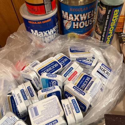 Miscellaneous painting, sanding paper, tin storage