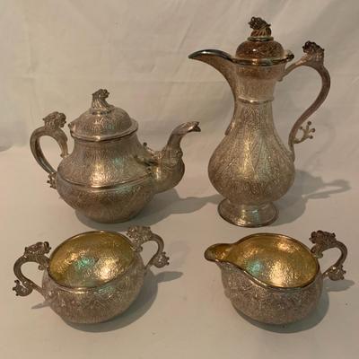 Ornate Silver Tea Set with Dragon & Snake Adornments (MB-HS)
