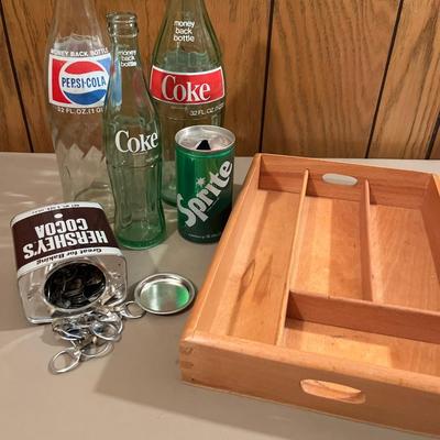 Vintage soda bottles, and soda tabs