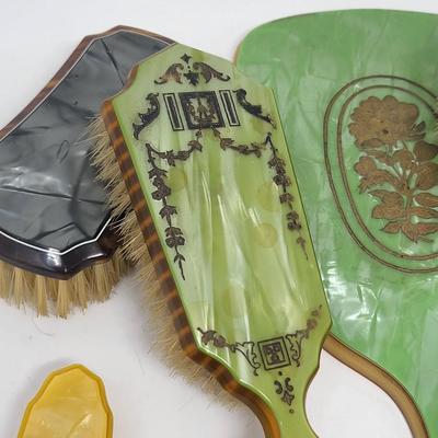Antique Dupont Celluloid & Bakelite Brushes, Mirror & More
