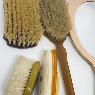 Antique Dupont Celluloid & Bakelite Brushes, Mirror & More