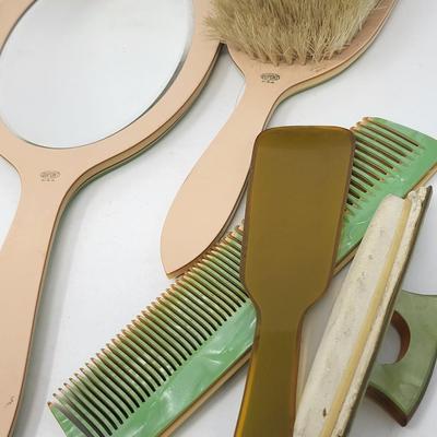 Antique Dupont Celluloid & Bakelite Brushes, Mirror & More