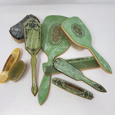 Antique Dupont Celluloid & Bakelite Brushes, Mirror & More