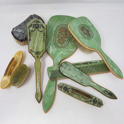 Antique Dupont Celluloid & Bakelite Brushes, Mirror & More