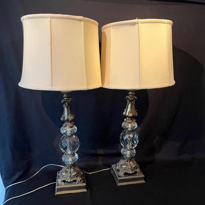 Pair of Glass & Metal Table Lamps (O-MG)