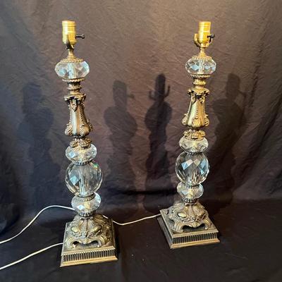 Pair of Glass & Metal Table Lamps (O-MG)