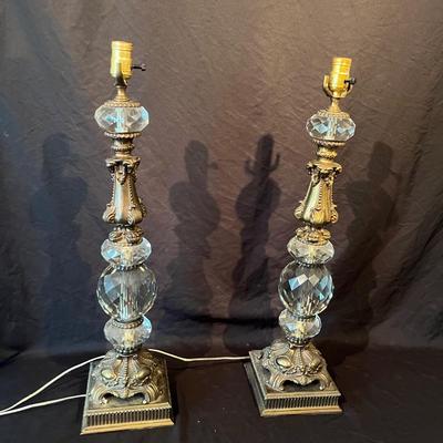 Pair of Glass & Metal Table Lamps (O-MG)