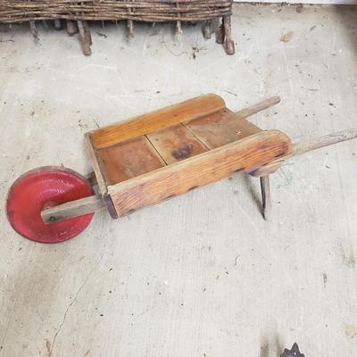 Eight Willow Edging Pieces, Decorative Wheelbarrow & Cast Iron Hook (G-KD)