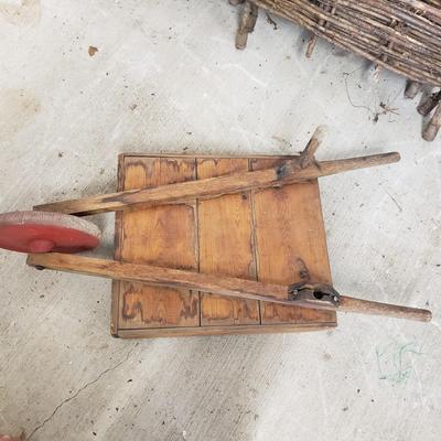 Eight Willow Edging Pieces, Decorative Wheelbarrow & Cast Iron Hook (G-KD)