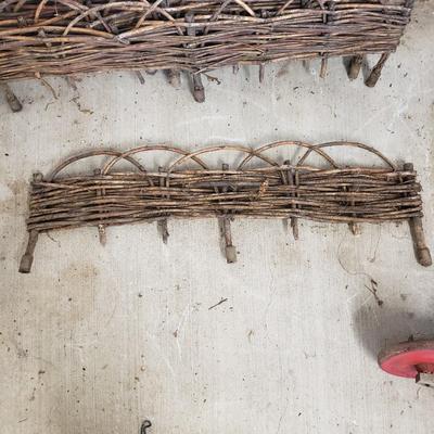Eight Willow Edging Pieces, Decorative Wheelbarrow & Cast Iron Hook (G-KD)