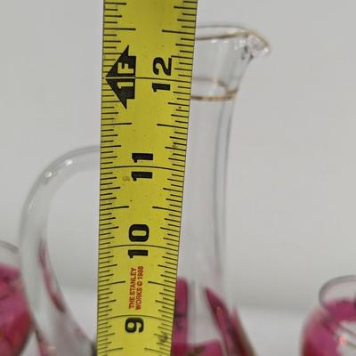 Hand Painted Vintage Wine Decanter & 6 Glasses