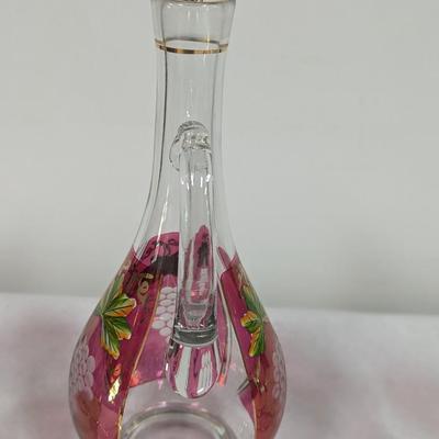 Hand Painted Vintage Wine Decanter & 6 Glasses