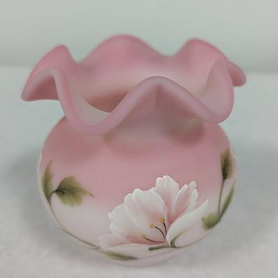 Fenton Hand Painted Signed C. Riggs Ruffled Bowl