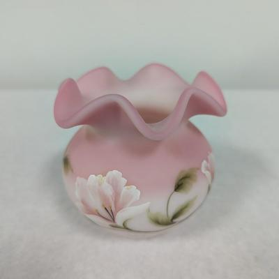 Fenton Hand Painted Signed C. Riggs Ruffled Bowl