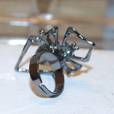 JEWELRY SET Includes Green Belly Spider Earrings (1" x ½") with Wire Hook; ADJUSTABLE Size 7 Ring & PENDANT (3¼" x...