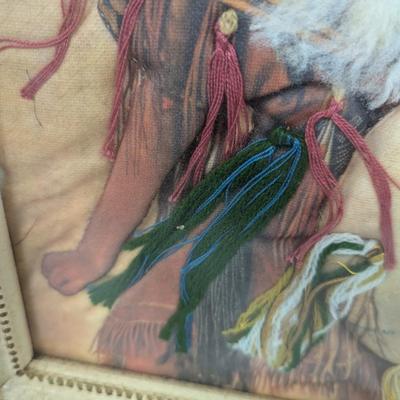 Framed Indian Boy Native American Fabric Art
