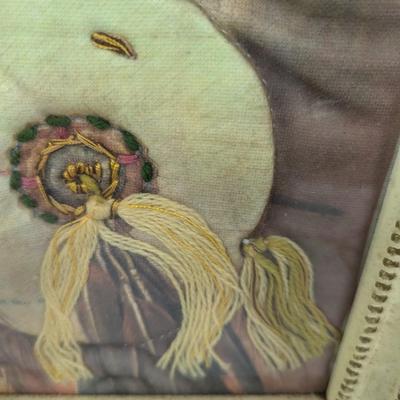 Framed Indian Boy Native American Fabric Art