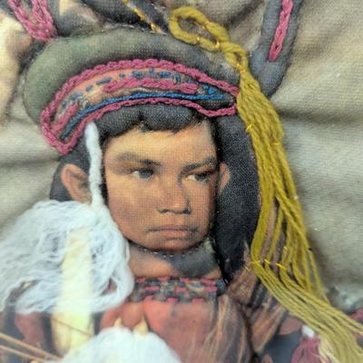 Framed Indian Boy Native American Fabric Art