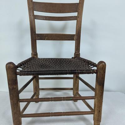 Antique Primitive Rustic Shaker Chair With Leather Seat
