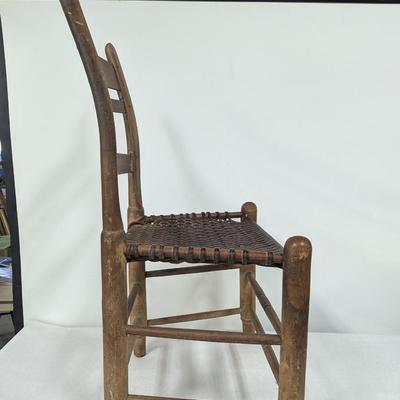 Antique Primitive Rustic Shaker Chair With Leather Seat