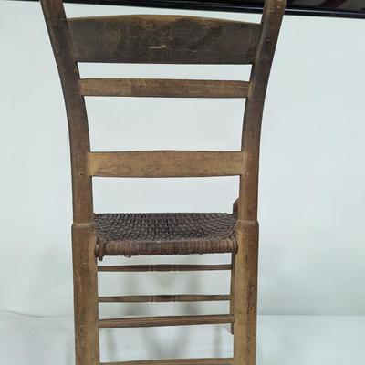 Antique Primitive Rustic Shaker Chair With Leather Seat