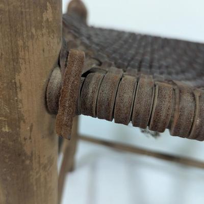 Antique Primitive Rustic Shaker Chair With Leather Seat