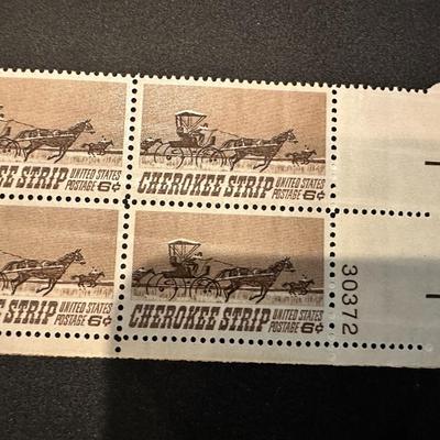 US Stamps, Scott #1360 Cherokee Strip Issue 1968 6c plate block 4 XF M/NH