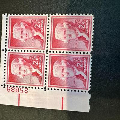 THOMAS JEFFERSON 2 CENT VINTAGE POSTAGE STAMP RED 4 block