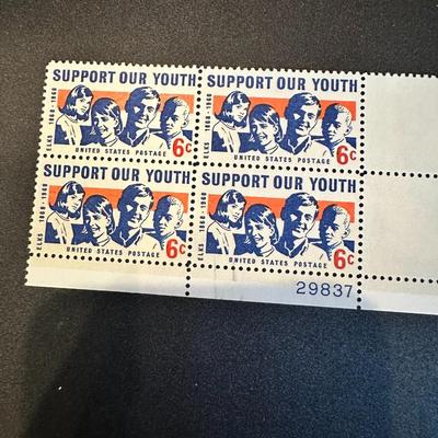 Block of 4 1968 SUPPORT OUR YOUTH 6 Cent Stamps Elks 1868-1968 SC 1342 EE