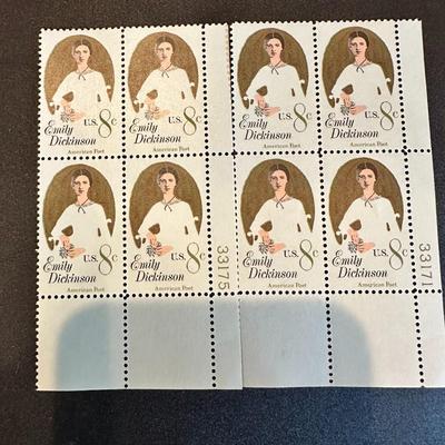 (8 count) US 8 Cent Poet Emily Dickinson 1972, Scott #1436, block of 4, MNH/OG/VFXF.